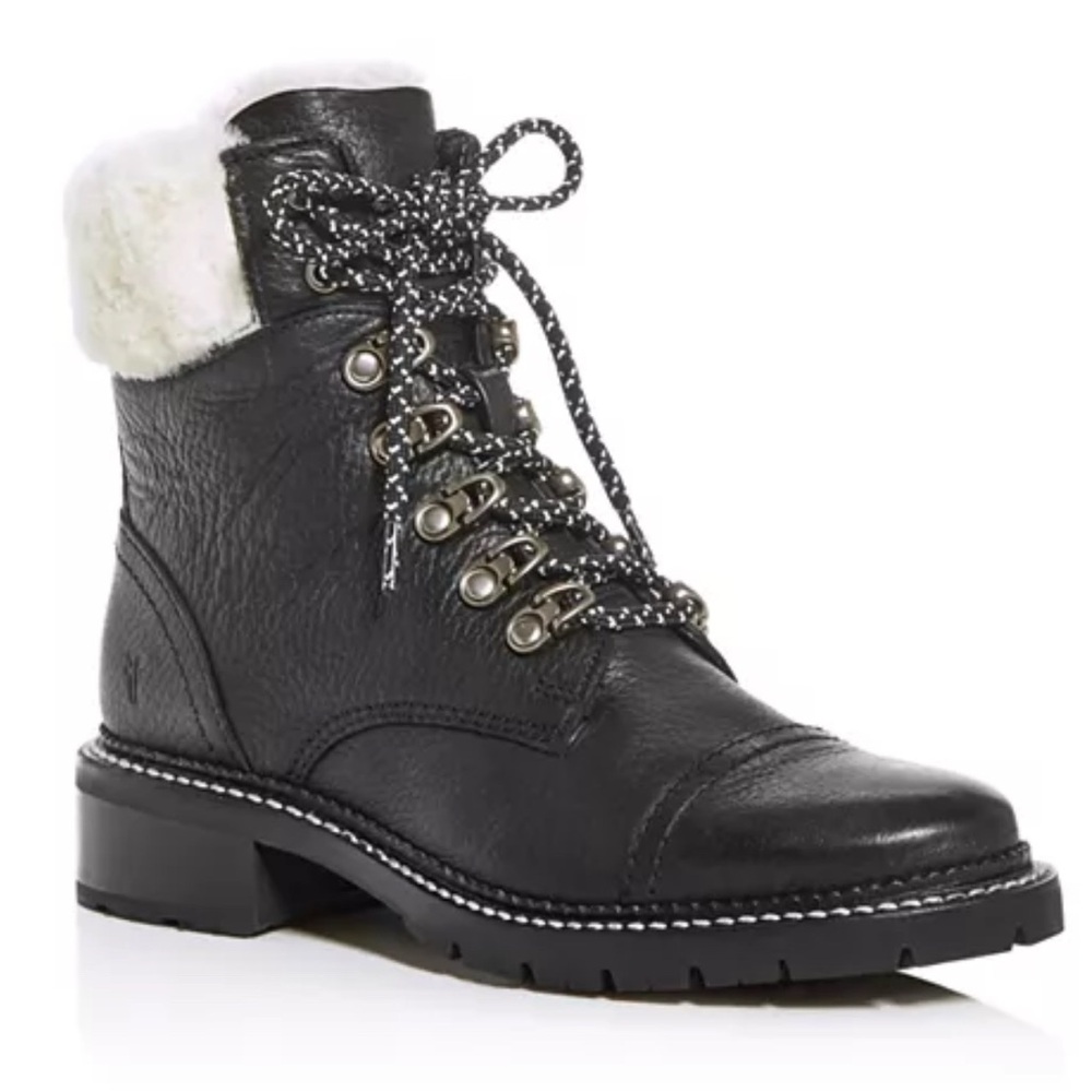 FRYE Samantha leather fur trim boots